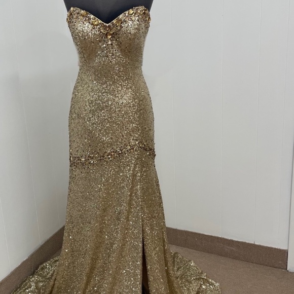 Val Stefani Moonlight Design Gold Sequin Strapless Gown Size 8 Prom Pageant NWT - Picture 1 of 13